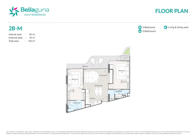 Bellaguna Golf Residences — 2 спальни · 2B-M · 100 м², Банг Тао и Лагуна, Пхукет