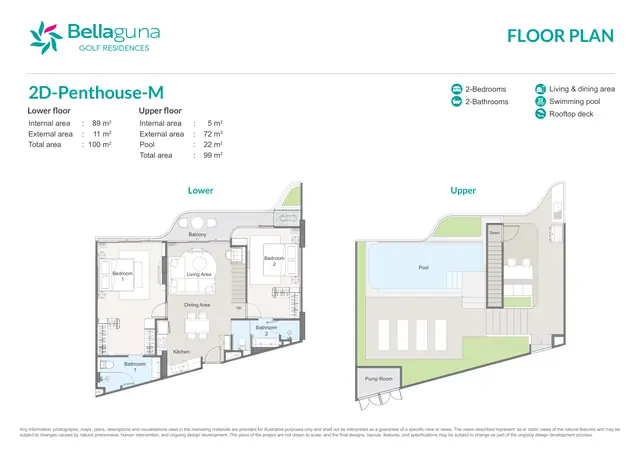 Bellaguna Golf Residences — 2 спальни · 2D-Penthouse-M · 199 м² · два уровня, Банг Тао и Лагуна, Пхукет