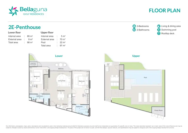 Bellaguna Golf Residences — 2 спальни · 2E-Penthouse · 195 м² · два уровня, Банг Тао и Лагуна, Пхукет