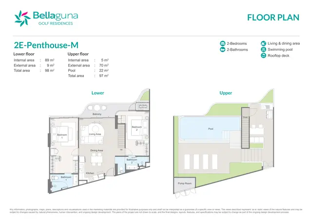 Bellaguna Golf Residences — 2 спальни · 2E-Penthouse-M · 195 м² · два уровня, Банг Тао и Лагуна, Пхукет