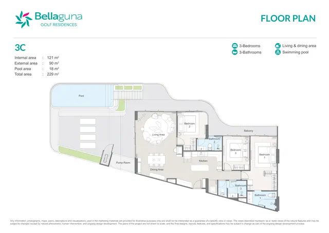 Bellaguna Golf Residences — 3 спальни · 3C · 229 м², Банг Тао и Лагуна, Пхукет