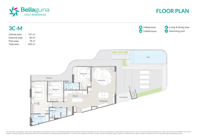 Bellaguna Golf Residences — 3 спальни · 3C-M · 229 м², Банг Тао и Лагуна, Пхукет