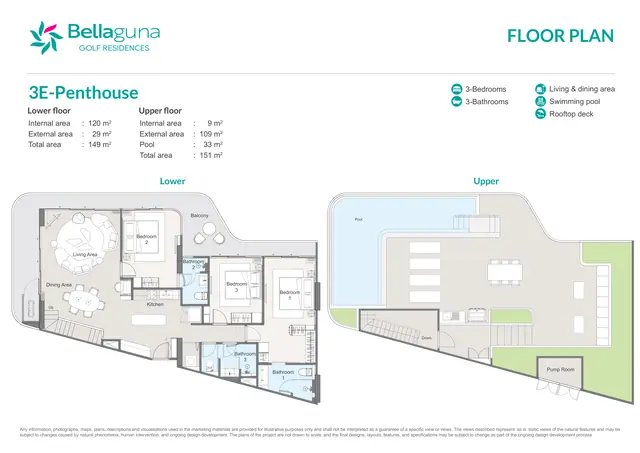 Bellaguna Golf Residences — 3 спальни · 3E-Penthouse · 300 м² · два уровня, Банг Тао и Лагуна, Пхукет