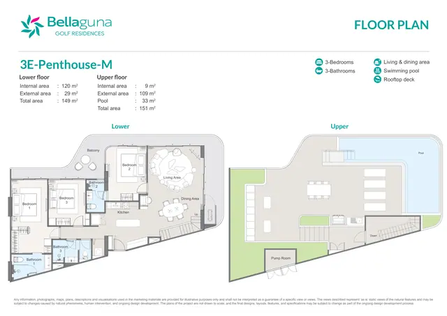 Bellaguna Golf Residences — 3 спальни · 3E-Penthouse-M · 300 м² · два уровня, Банг Тао и Лагуна, Пхукет