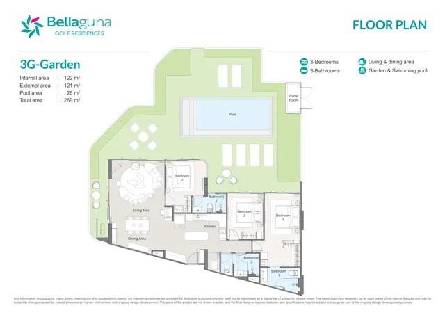 Bellaguna Golf Residences — 3 спальни · 3G-Garden · 269 м², Банг Тао и Лагуна, Пхукет
