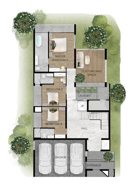 Larimar Vista — Вилла 5+1 спальня · 663 м² — 1-й этаж: спальни 2–4, прачечная и гараж на 3 авто, Чалонг, Пхукет