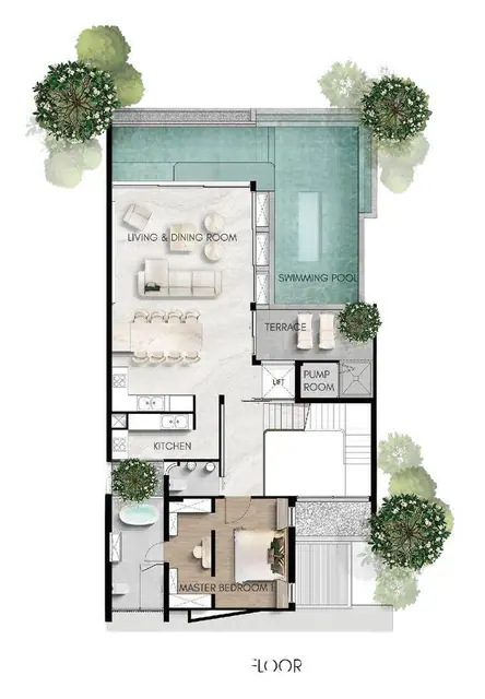 Larimar Vista — Вилла 5+1 спальня · 663 м² — 2-й этаж: гостиная-столовая, кухня, мастер-спальня и бассейн, Чалонг, Пхукет
