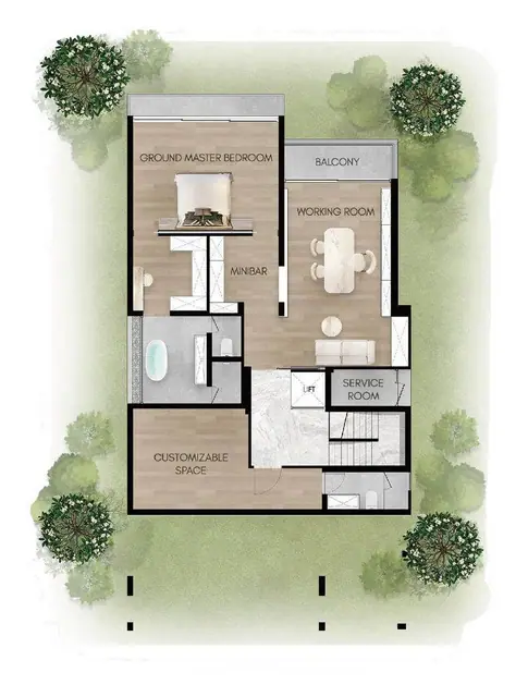 Larimar Vista — Вилла 5+1 спальня · 663 м² — цокольный этаж: мастер-спальня, кабинет, мини-бар и сервисная зона, Чалонг, Пхукет