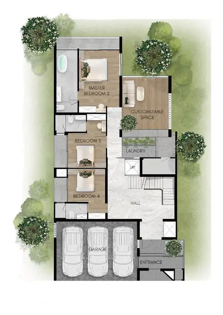 Larimar Vista — Вилла 5+1 спальня · 663 м² — 1-й этаж: спальни 2–4, прачечная и гараж на 3 авто, Чалонг, Пхукет