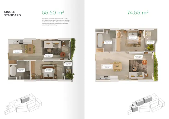 Layan Green Park Phase 2 — 1 спальня стандарт · 55,60 м² (B*) и 74,55 м² (B), Лаян, Пхукет
