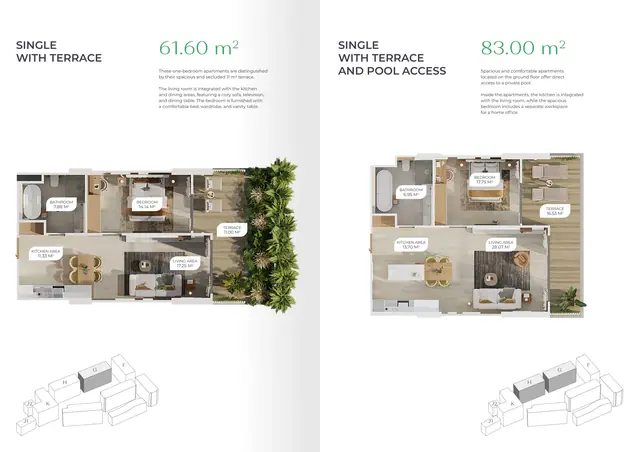 Layan Green Park Phase 2 — 1 спальня с террасой (BM*) · 61,60 м² и с выходом к бассейну (BM) · 83,00 м², Лаян, Пхукет
