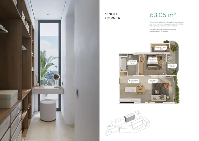 Layan Green Park Phase 2 — 1 спальня угловая (BC*) · 63,05 м², Лаян, Пхукет