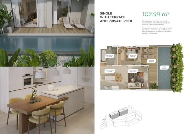 Layan Green Park Phase 2 — 1 спальня с террасой и частным бассейном (BP) · 102,99 м², Лаян, Пхукет