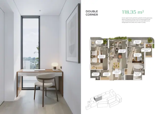 Layan Green Park Phase 2 — 2 спальни угловые (CC) · 118,35 м², Лаян, Пхукет