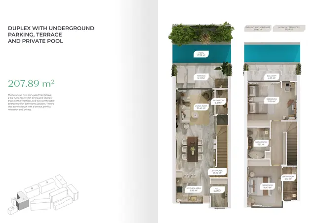 Layan Green Park Phase 2 — Дуплекс с подземным паркингом, террасой и бассейном (E) · 207,89 м², Лаян, Пхукет