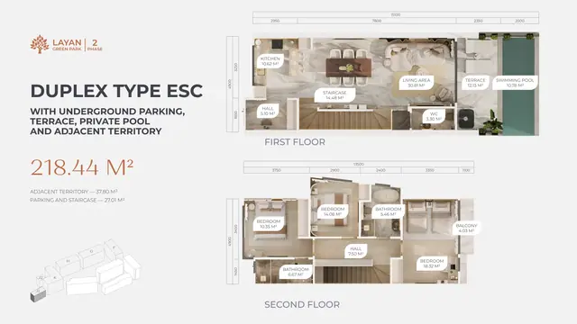 Layan Green Park Phase 2 — Дуплекс ESC с паркингом, участком, террасой и бассейном · 218,44 м², Лаян, Пхукет