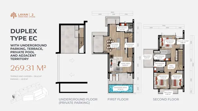 Layan Green Park Phase 2 — Дуплекс EC с паркингом, участком, террасой и бассейном · 269,31 м², Лаян, Пхукет