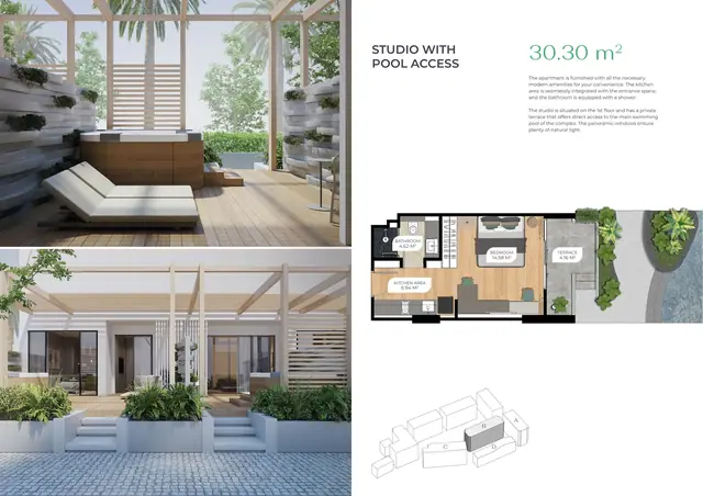 Layan Green Park — Студия с выходом к бассейну · 30,30 м², Лаян, Пхукет