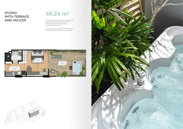 Layan Green Park — Студия с террасой и джакузи · 48,24 м², Лаян, Пхукет