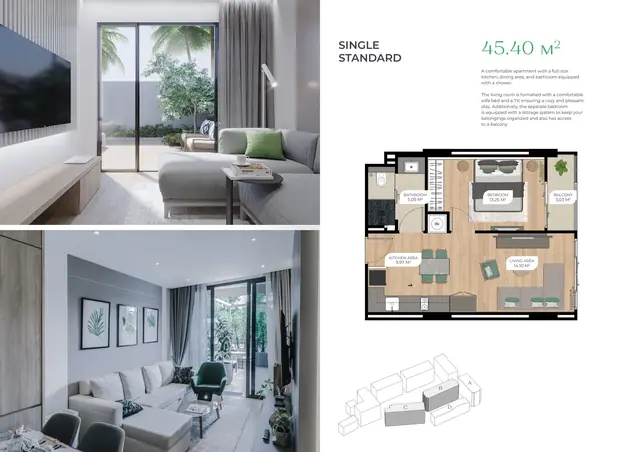 Layan Green Park — 1 спальня стандарт · 45,40 м², Лаян, Пхукет