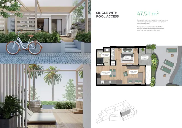 Layan Green Park — 1 спальня с выходом к бассейну · 47,91 м², Лаян, Пхукет