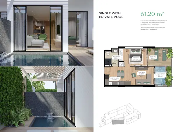 Layan Green Park — 1 спальня с частным бассейном · 61,20 м², Лаян, Пхукет