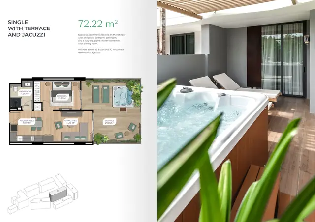 Layan Green Park — 1 спальня с террасой и джакузи · 72,22 м², Лаян, Пхукет