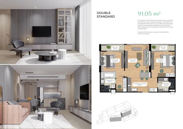 Layan Green Park — 2 спальни стандарт · 91,05 м², Лаян, Пхукет