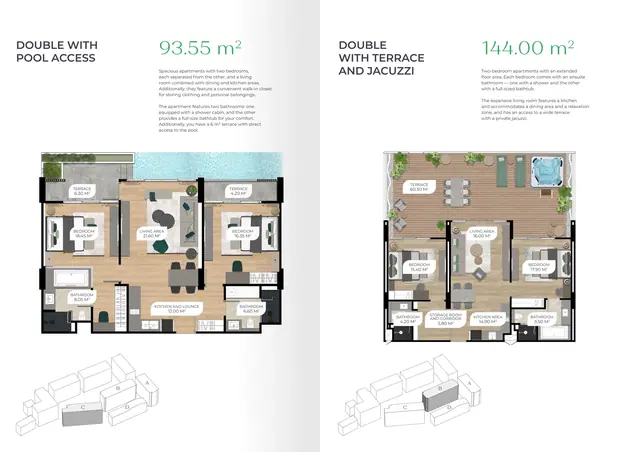 Layan Green Park — 2 спальни с выходом к бассейну · 93,55 м² и с террасой и джакузи · 144,00 м², Лаян, Пхукет