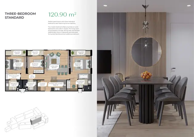 Layan Green Park — 3 спальни стандарт · 120,90 м², Лаян, Пхукет