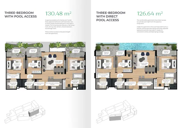 Layan Green Park — 3 спальни с выходом к бассейну · 130,48 м² и с прямым выходом к бассейну · 126,64 м², Лаян, Пхукет
