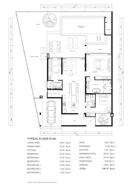 Mono Champaca — Типовая планировка — 3 спальни · 237 м², Банг Тао и Лагуна, Пхукет