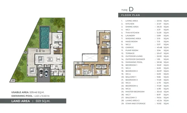 Mouana Grande Chalong Bay — Тип D — 539 м², участок 559 м², 5 спален + комната персонала, 7 с/у, гараж 2 авто, бассейн 4.6×10.6 м, Чалонг, Пхукет