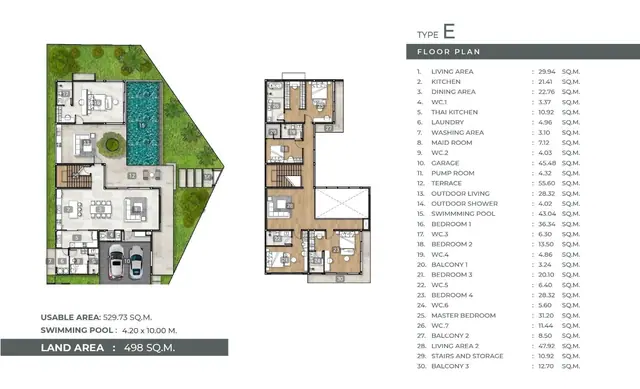 Mouana Grande Chalong Bay — Тип E — 530 м², участок 498 м², 5 спален + комната персонала, 7 с/у, гараж 2 авто, бассейн 4.2×10.0 м, Чалонг, Пхукет