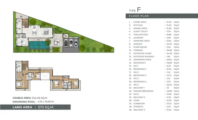 Mouana Grande Chalong Bay — Тип F — 542 м², участок 573 м², 5 спален, 6 с/у, гараж 3 авто, бассейн 4.1×10.0 м, Чалонг, Пхукет