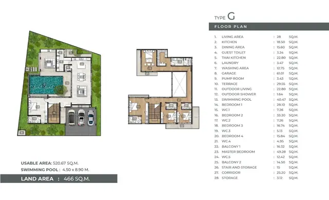 Mouana Grande Chalong Bay — Тип G — 521 м², участок 466 м², 5 спален, 6 с/у, гараж 3 авто, бассейн 4.5×8.9 м, Чалонг, Пхукет