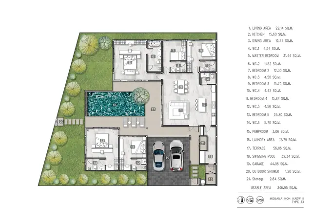 Mouana Residence KO KAEO — Тип E1 — 5 спален, 347 м², Ко Кео, Пхукет