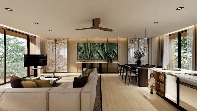 Nammu Banyan Tree Beach Residences — Гостиная-столовая с кухней, Банг Тао и Лагуна, Пхукет