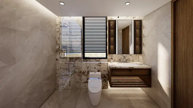 Nammu Banyan Tree Beach Residences — Санузел с мраморной стеной, Банг Тао и Лагуна, Пхукет