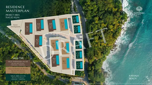 Naturale Kamala — Схема участка: 14 вилл типов Andaman, Kamala-B и Aria, Камала и Сурин, Пхукет