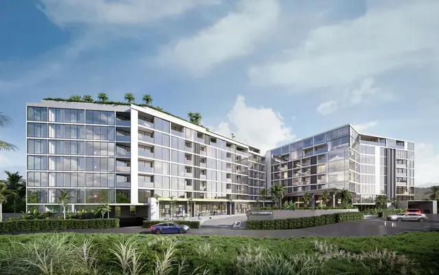 Next Point Condominium — Фасад корпуса со стороны дороги, Раваи и Най Харн, Пхукет