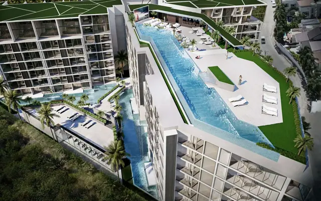 Next Point Condominium — Бассейн на кровле с высоты, Раваи и Най Харн, Пхукет