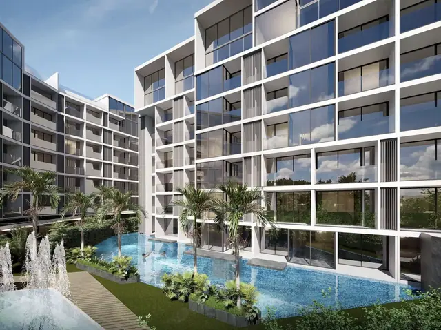 Next Point Condominium — Фасад с бассейном и фонтанами, Раваи и Най Харн, Пхукет