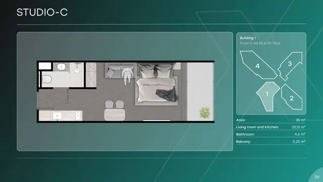 Next Point Condominium — Студия C · 35 м², Раваи и Най Харн, Пхукет