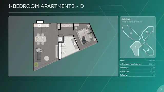 Next Point Condominium — 1 спальня — тип D · 53 м², Раваи и Най Харн, Пхукет
