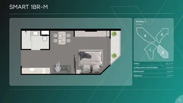 Next Point Condominium — Smart 1BR-M — 1 спальня · 42 м², Раваи и Най Харн, Пхукет