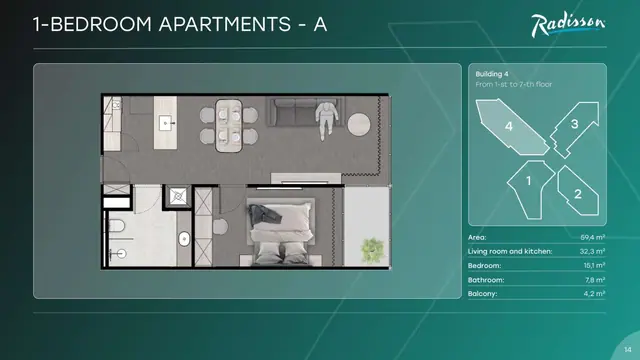 Next Point Condominium — 1 спальня — тип A (корпус 4) · 59 м², Раваи и Най Харн, Пхукет