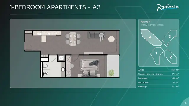 Next Point Condominium — 1 спальня — тип A3 · 65 м², Раваи и Най Харн, Пхукет
