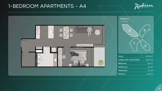 Next Point Condominium — 1 спальня — тип A4 · 69 м², Раваи и Най Харн, Пхукет