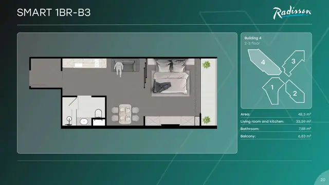 Next Point Condominium — Smart 1BR-B3 — 1 спальня · 48 м², Раваи и Най Харн, Пхукет